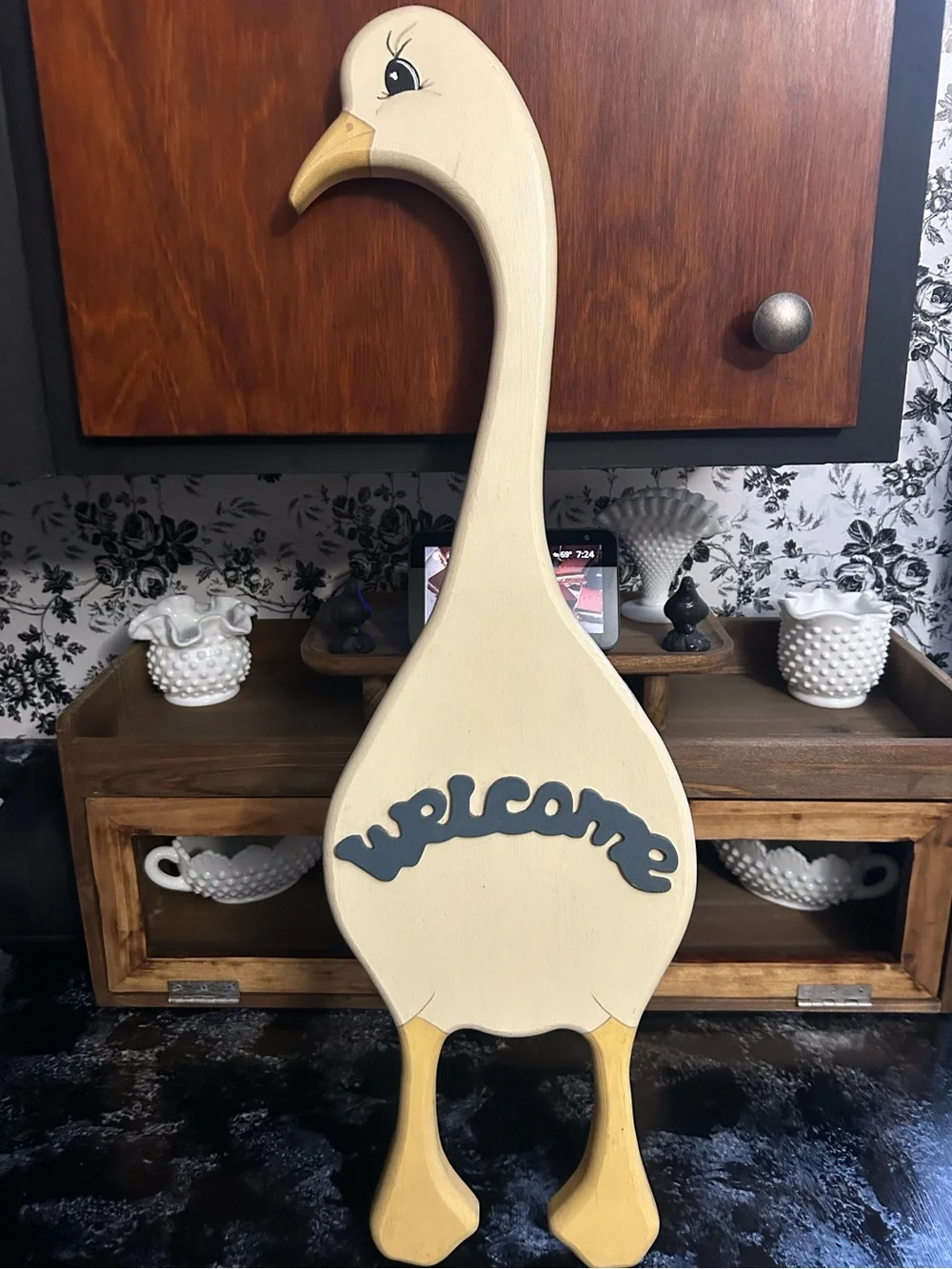 Vintage Handmade Wooden Goose Welcome Sign